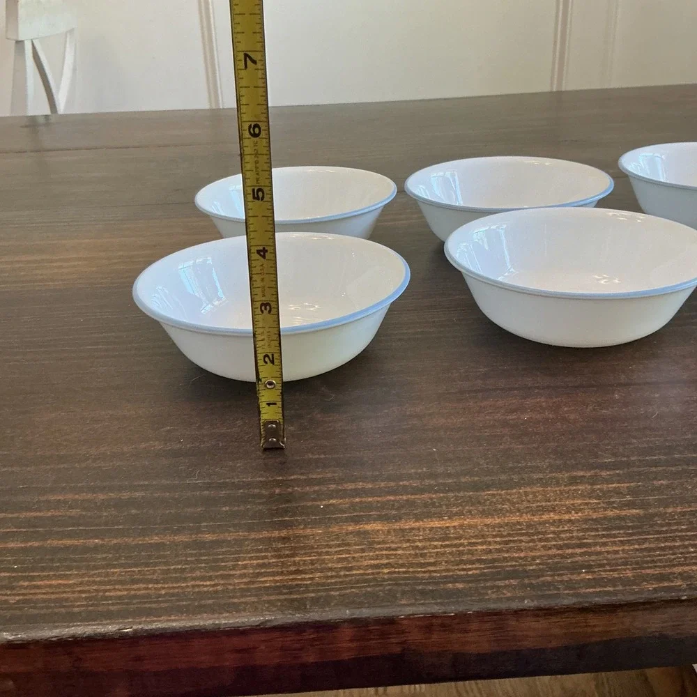 Corelle Vitrelle White Blue Rim Cereal Bowls Set of 8‎ Made in USA 6.25 inch